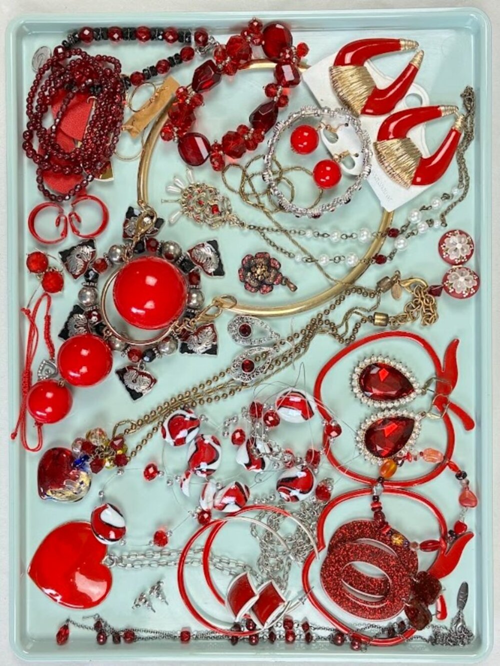 Jewelry Craft Lot Red AS IS Fix, Repurpose, Reuse, Wear 28+ Pcs. 1 Lb.